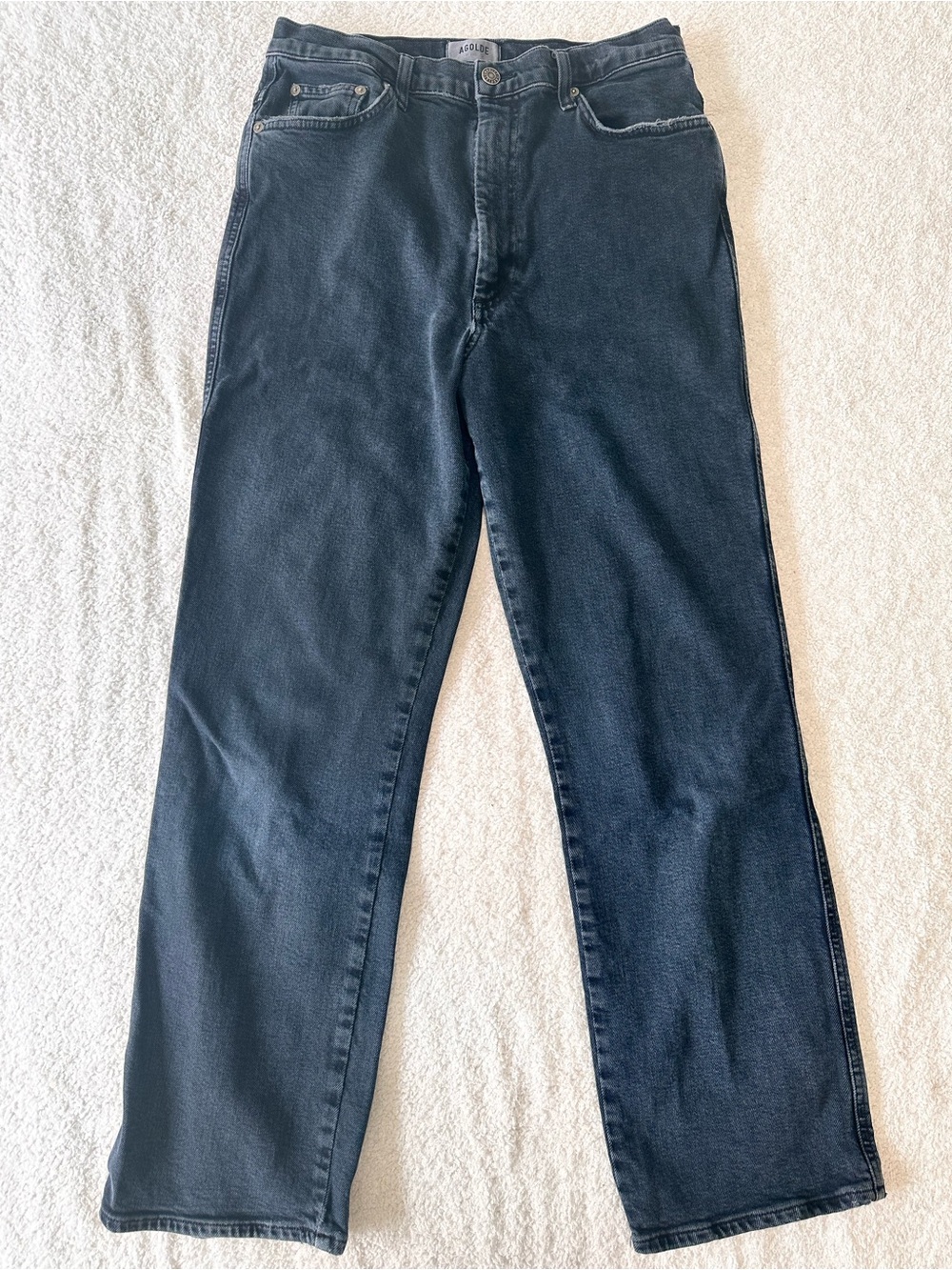 Agolde Pinch Waist High Rise Black Straight Jeans